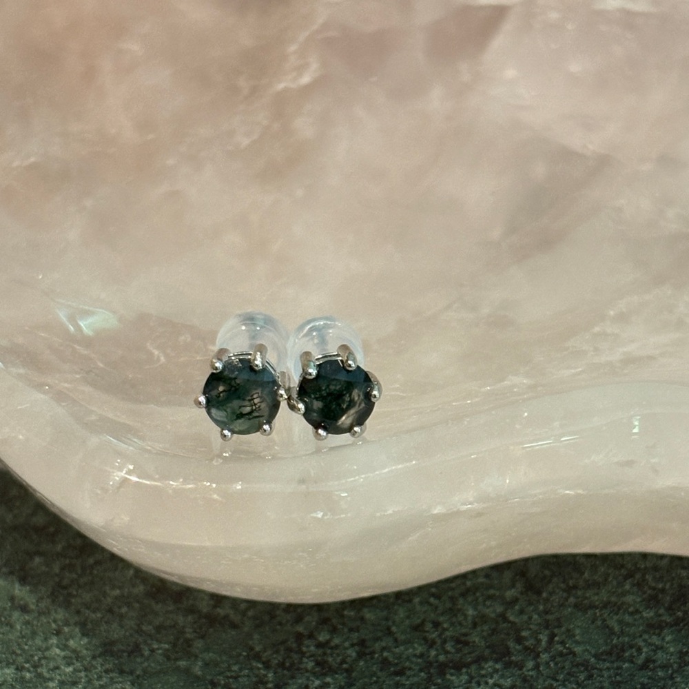 Moss Agate silver studs Pr “B”